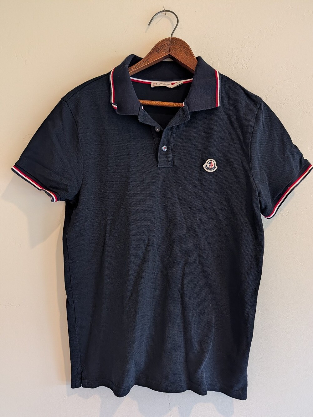 Moncler Maglia Polo Manica Corta Shirt Men Size M Navy Blue